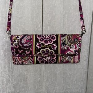 Vera Bradley Plum Pink Green Envelope Clutch Wallet Crossbody